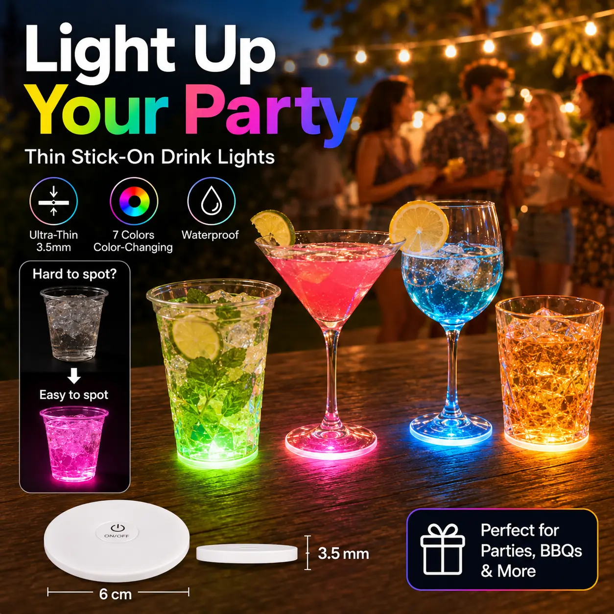 20/40 Pcs Light Up Coasters, LED Sticker Coaster Tray for Cups & Bottles, Color-Changing Glow Party Supplies for Bachelorette, Birthday, Wedding, Bar & Graduation Nights