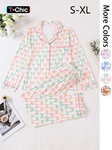 2 pieces of women's butterfly printed knitted long sleeved pants Pajama Loungewear set Womenswear with pockets Fitted suitable for all seasons, fashionable, comfortable, trendy, trendy, elegant home wear