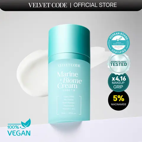 [Velvet Code] Hydration Booster for Skin Perfecting Makeup Prep | Marine Biome Cream | Uneven Tone, Rough Texture, Dark Spots & Blemishes, Anti-Aging | Dermatologist Made Korean Skincare