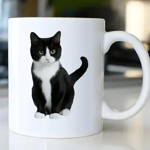 Adorable 11Oz Black And White Cat Ceramic Coffee Mug Insulated Reusable Travel Cup With Feline Design