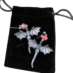 Clay Dragon Gem Stone Earring - Handmade Polymer Clay Dragon with Nickel Free Posts, Lightweight Design, Customizable Gemstone Accents