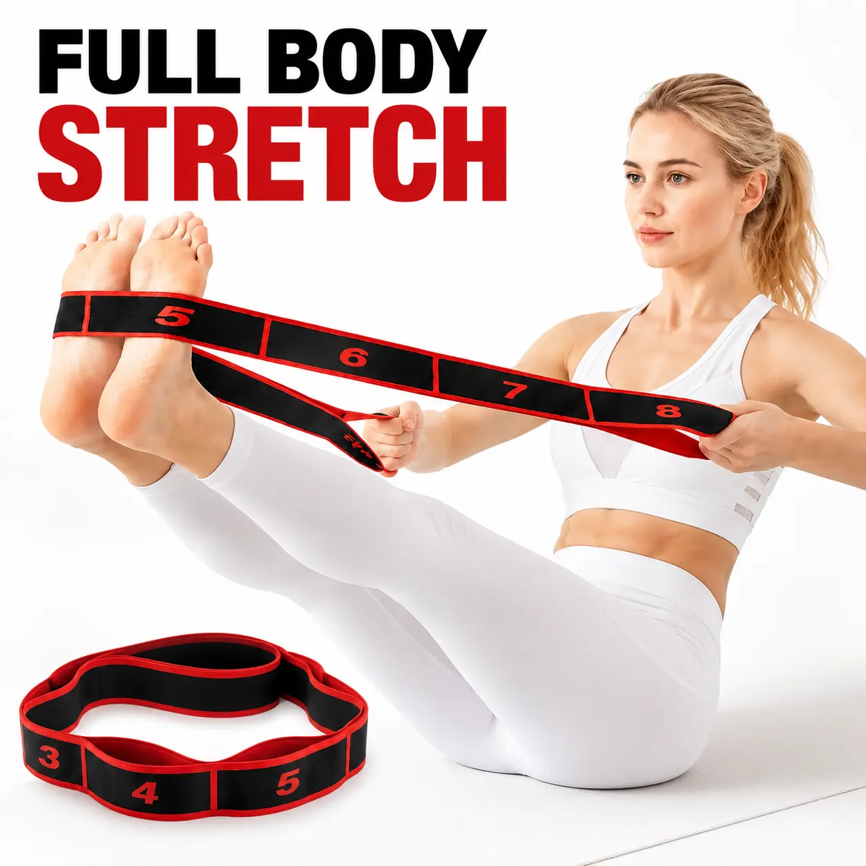 Numbered Elastic Leg Stretching Strap with Loops, Flexibility Band for Ballet, Dance, Cheer, Gymnastics, Leg Extensions and Split Practice, 1 pc