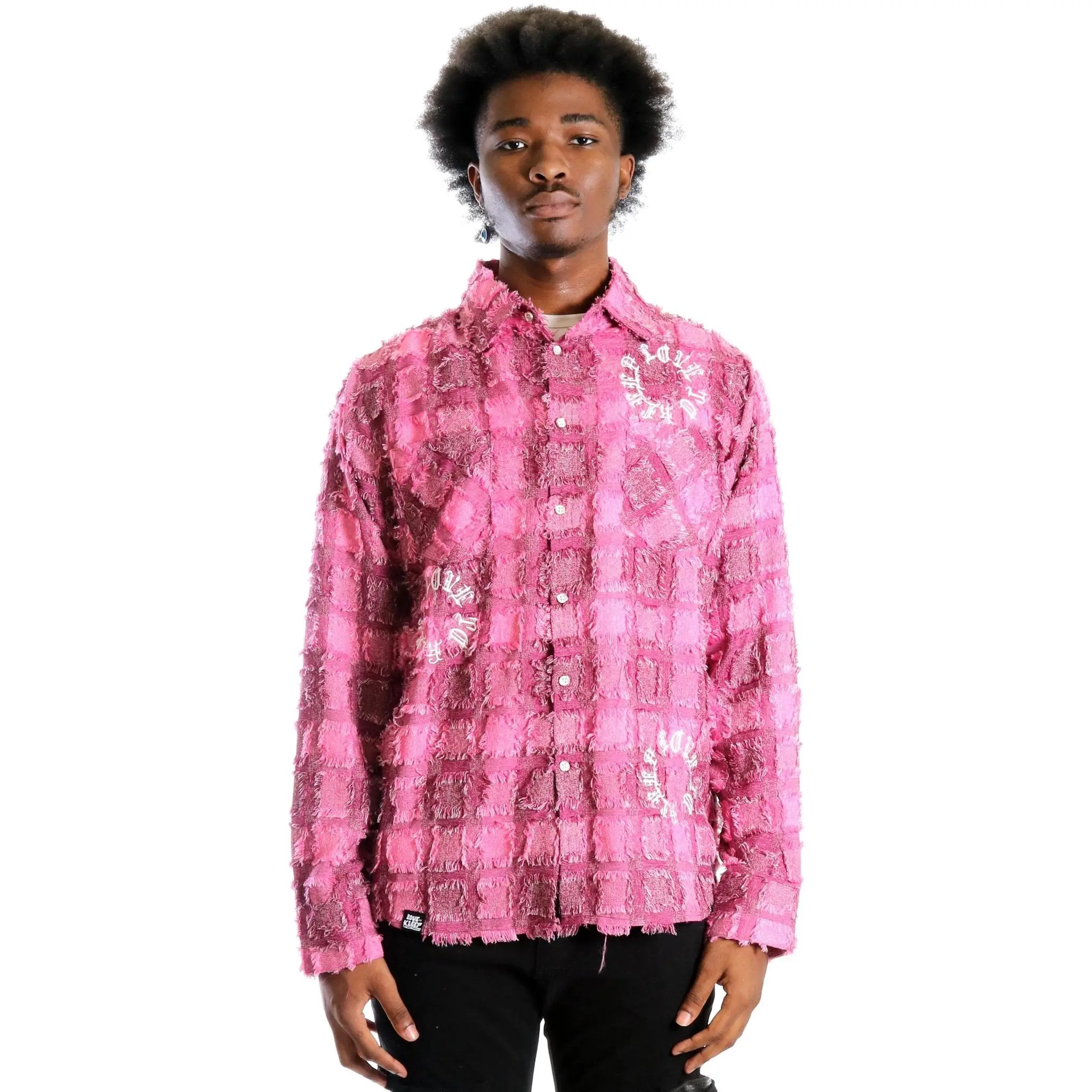 TREK Men's ripped & repaired button down shirt casual shirt