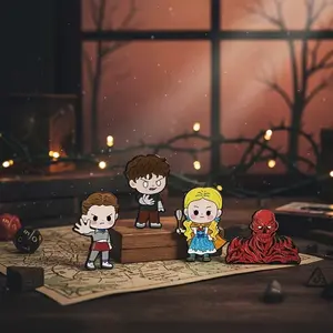 4pcs Stranger Cartoon Pin Badges, Metal Party Accessories, Unique Book Bag Clothing Decor, TV Show Fan Collectible Gift, Birthday Present