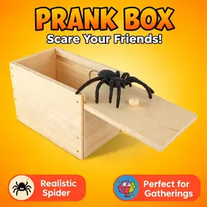 Mini Spider Prank Box, Wooden Prank Gift Set, Birthday & April Fools' Day, Rubber Spider Joke, Reusable & Safe, Unisex Toy