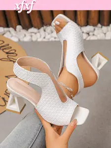 Women's Plus Size Summer New Shoes, Elegant Sandals, Elegant Toe-Exposed Design, Hollow Out Details, Chunky High Heel Comfort, Party, Beach, Walks, Chunky Heeled Shoe