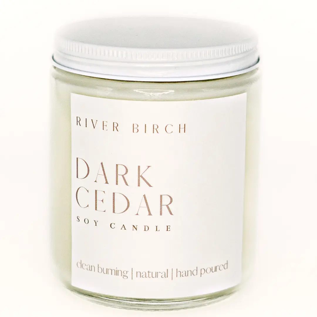 River Birch Dark Cedar 8.5 oz Soy Candle - Clear Glass Jar, Organic Cotton Wick, Himalayan Cedar & Eucalyptus Scent, Limited Edition Fall 2021