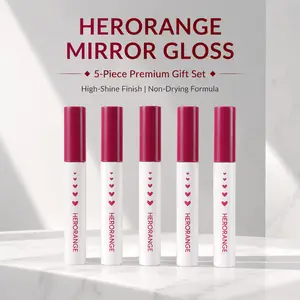 HERORANGE 5-Piece Mirror Shine Lip Gloss Set｜High-Shine Glossy Finish & Non-Sticky｜Long-Lasting Transfer-Proof｜Juicy K-Beauty Glass Lips｜Lip Combo Essential｜Perfect Gift Box for Her｜#lipgloss #lipkit