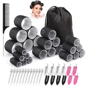 Hair Curler Rollers for Women 24PCS Heatless Hair Roller with 12 PCS Clips, 4 Sizes Self Grip Holding Hair Rollers for Long Medium Short Thick Fine Volume Thin Bangs Hair