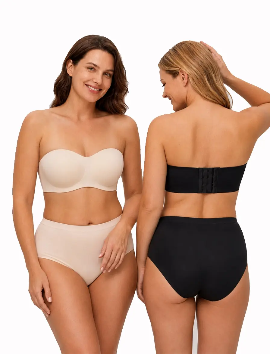 SOFT INTENTION Strapless Push Up Bra for Women Non Slip Wireless Seamless Padded Bandeau Bra Comfortable Everyday Invisible Tube Bra