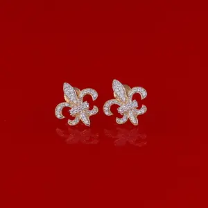 King of Bling's Fleur de Lis Yellow 925 Silver Screw Back 0.62ct Cubic Zirconia Women Earrings