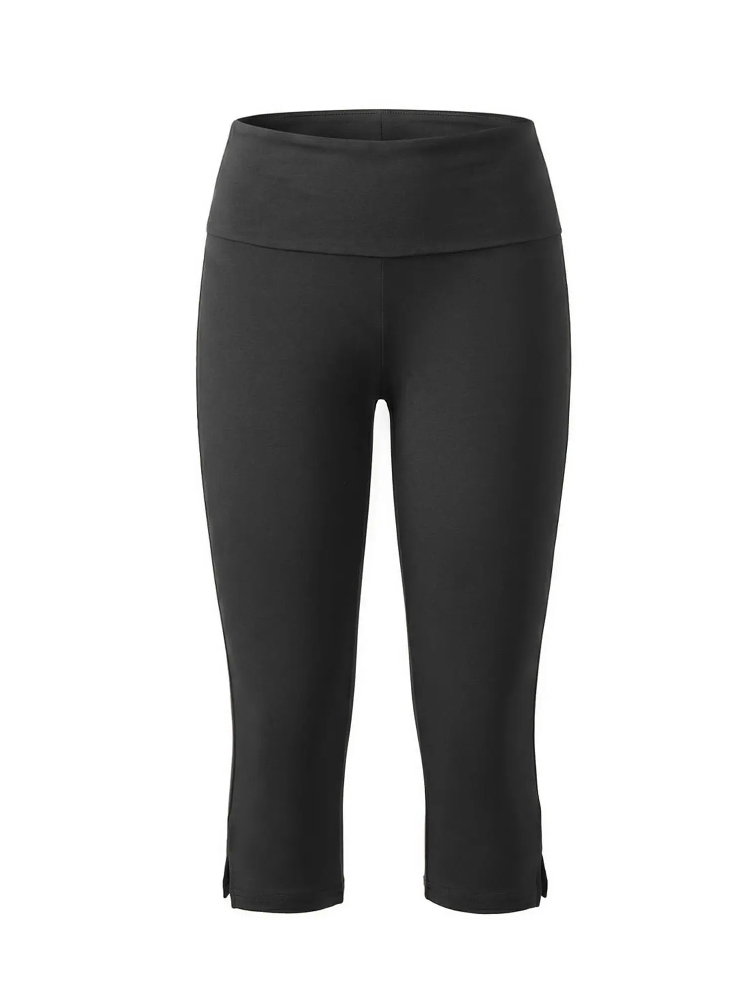Women’s Stretchy Basic Fabric Split-Hem Capri Pants, Fold-Over Waist, Solid Color, Slim-Fit Cropped Bottoms, Women's Clothes, Capri Pants Women