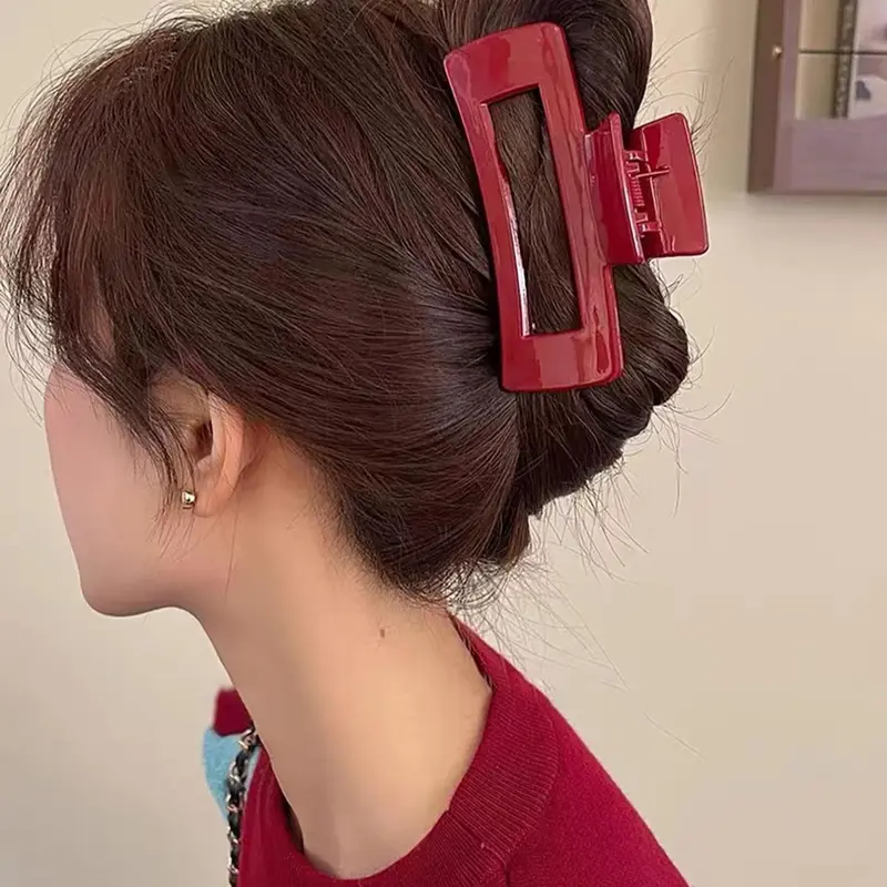 Vintage Trendy Hair Claw Clip, Synthetic Claw Clip, Solid Color Square Hollow Out Design Hair Claw Clip for Women, Fashion All-match Hair Accessories for Girl Daily Hairstyles Ideas, Ponytail Claw Clip, Prom Mom Hair Clip, Hairclips