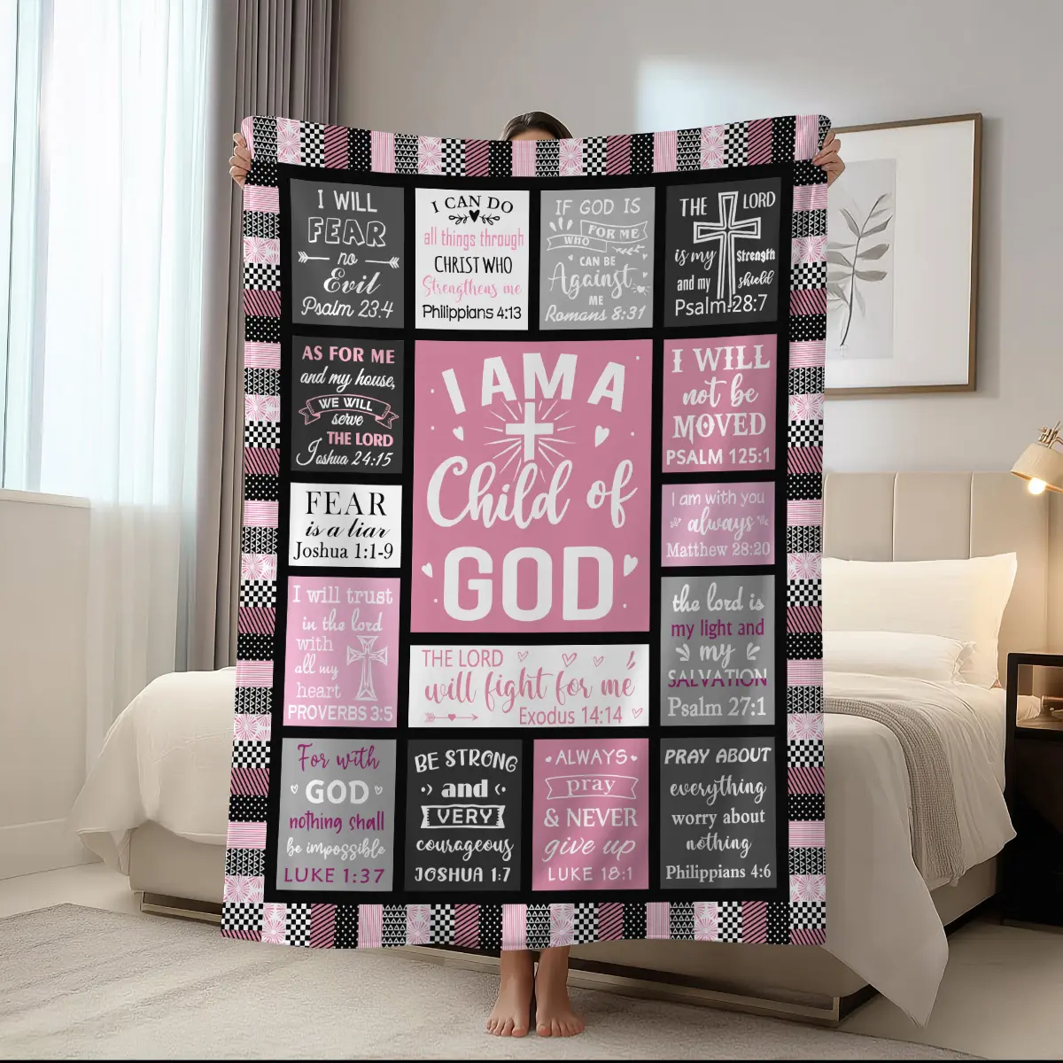 1pc Bible scripture printed blanket, inspirational quotes printed envelope blanket, Jesus God gift blanket, multi-purpose blanket, Soft Cozy Blanket, Slogan Print Blanket, suitable for sofas, beds, cars, rooms, offices, camping, perfect gift blanket
