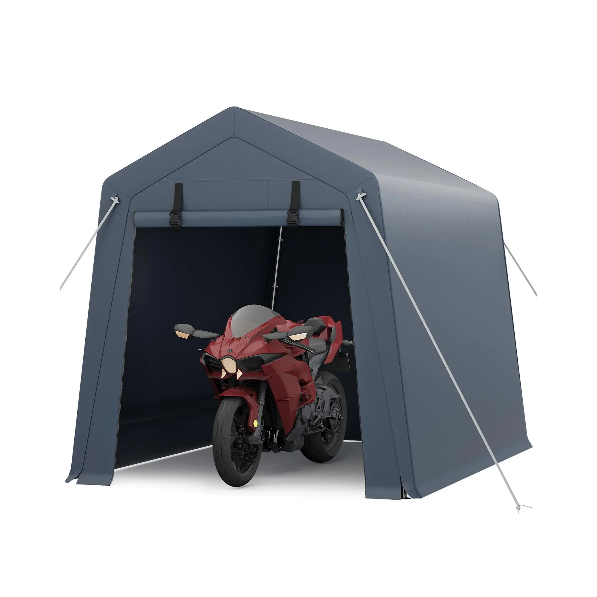 Heavy-Duty 6x8x7 ft Portable Outdoor Carport Outdoor Storage – Roll-Up Zipper Doors & Ventilated Window – Ideal for Motorcycle, Bike, Firewood, Garden Tools – Gray – Waterproof, UV-Resistant
