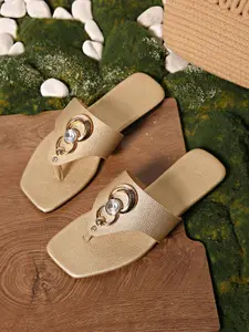 Litchi Texture Shoe Face + Dual Layer Metal Ring Rhinestone Buckle, Silver/gold//, Comfortable Flat Shoes for Summer