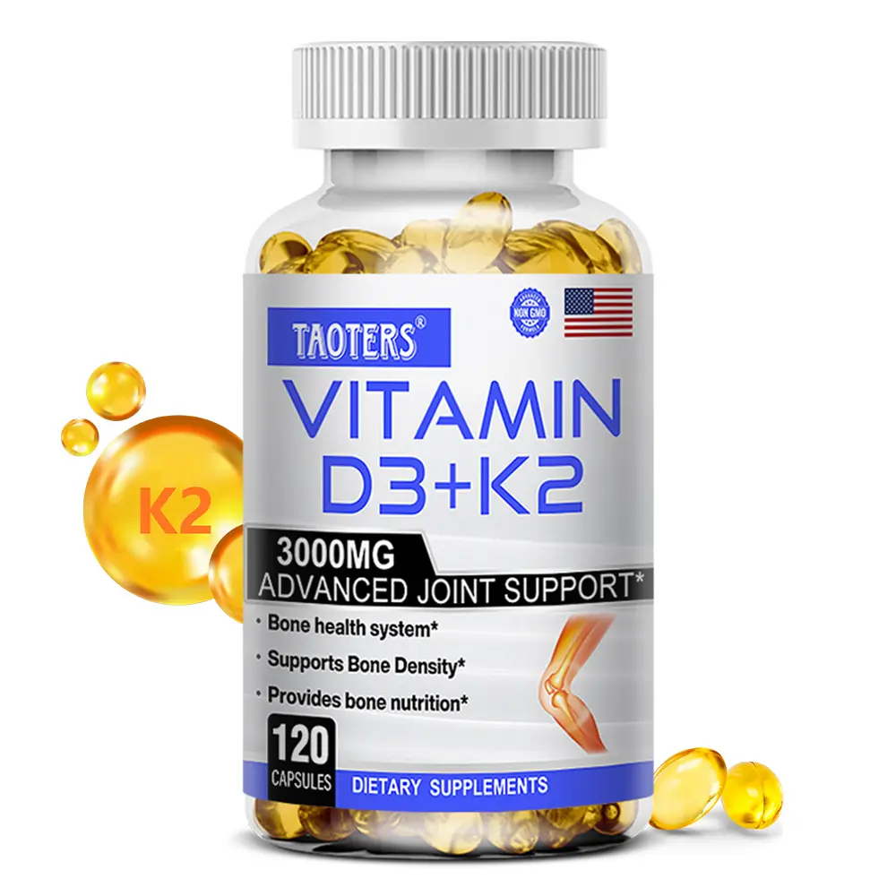 Taoters Vitamin D3+K2 Health Supplement, ​​Supports Bone Health and Joint movement, 120 Capsules