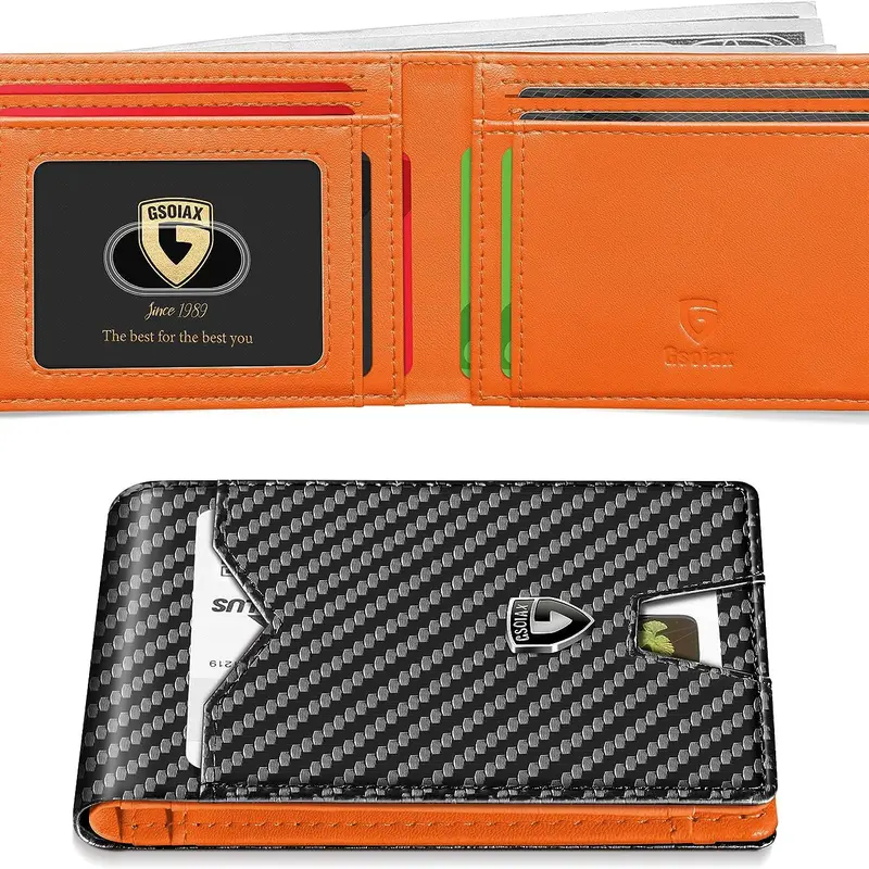 GSOIAX Men's Basic Soft Microfiber Slim Front Pocket Bifold RFID Wallet - Comfy Grip, Durable, RFID Blocking, Business Fashion Wallet for Husband (Christmas, Birthday Gifts)