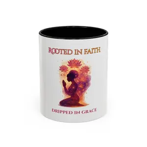 BPA-Free Reusable Ceramic Drinking Mug, 0-500 ml Glossy Washable Drinkware for Coffee - Faith-Inspired Vibrant Floral Accent Customised "Dripped in Grace" Design Kitchenware