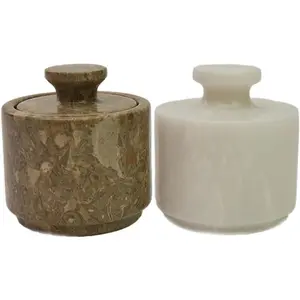 Marble Salt Cellar with Lid, 3.5 oz Capacity, Kitchen Counter Storage Container