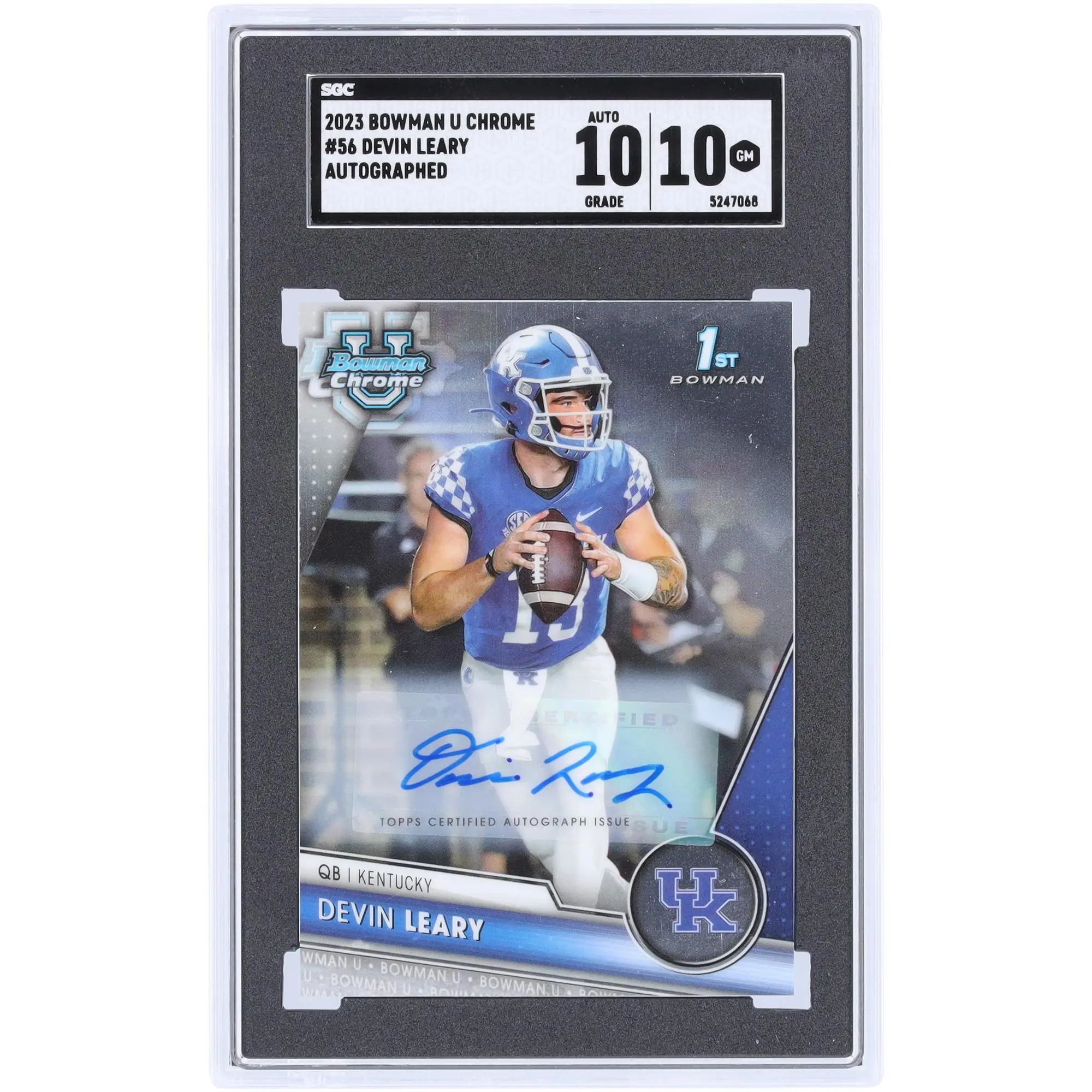 Devin Leary University of Kentucky Autographed 2023 Bowman Chrome U #56 SGC Authenticated 10/10 Card - Fanatics Authentic Certified