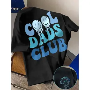 FEEGO Men's Trendy Black Graphic T-Shirt, "Cool Dads Club" Gradient Drip Print Top, Relaxed-Fit Short-Sleeve Tee for Fathers, Summer Style & Leisure Gatherings