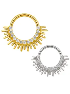 Astm F-136 Titanium Pierc Jewelry, Sun Nose Ring Ear Tragus Hinged Clicker Nipple Ring, Trendy Piercing Accessories