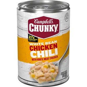 Campbell’s Chunky White Bean Chicken Chili 16.5oz Can – Hearty Chicken & White Bean Chili, Bold Seasoned Flavor, Ready-to-Heat Meal