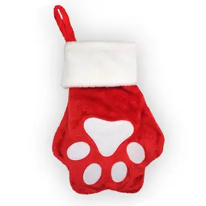 Giftsforyounow Pet Christmas Stocking, Red Paw Print, Polyester, 13.5" X 11"