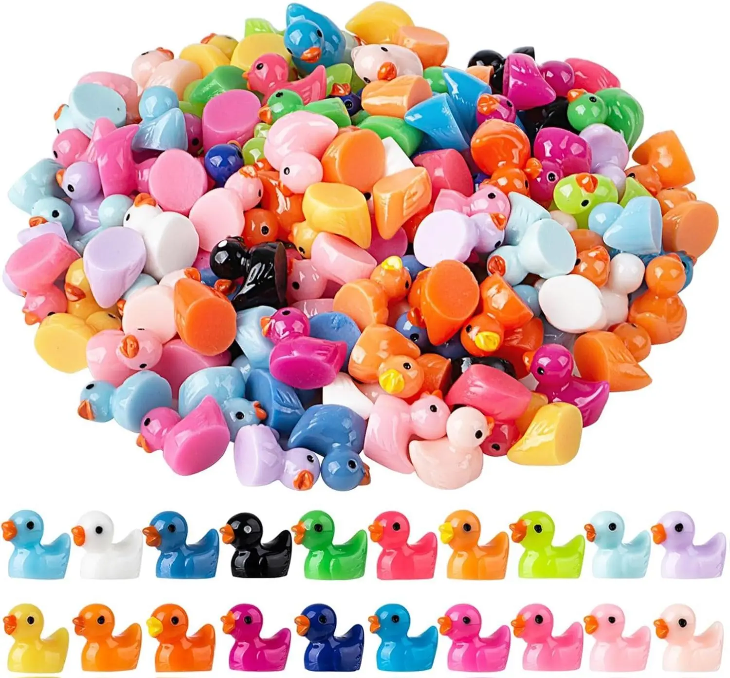 200 Pcs 1.8x1.5x1 cm Colorful Mini Resin Ducks - Garden Supplies, Resin Sculptures, Unisex No-Dig Collectibles, Party Favors, Potted Plant Accents, Easy to Transport, Great for Birthdays, DIY Projects