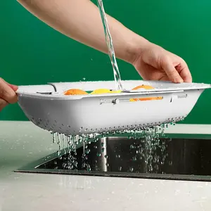 Over the Sink Colander Strainer Basket - Wash Vegetables and Fruits, Drain Cooked Pasta and Dry Dishes - Extendable - New Home Kitchen Essentials (White, 1 Pack)