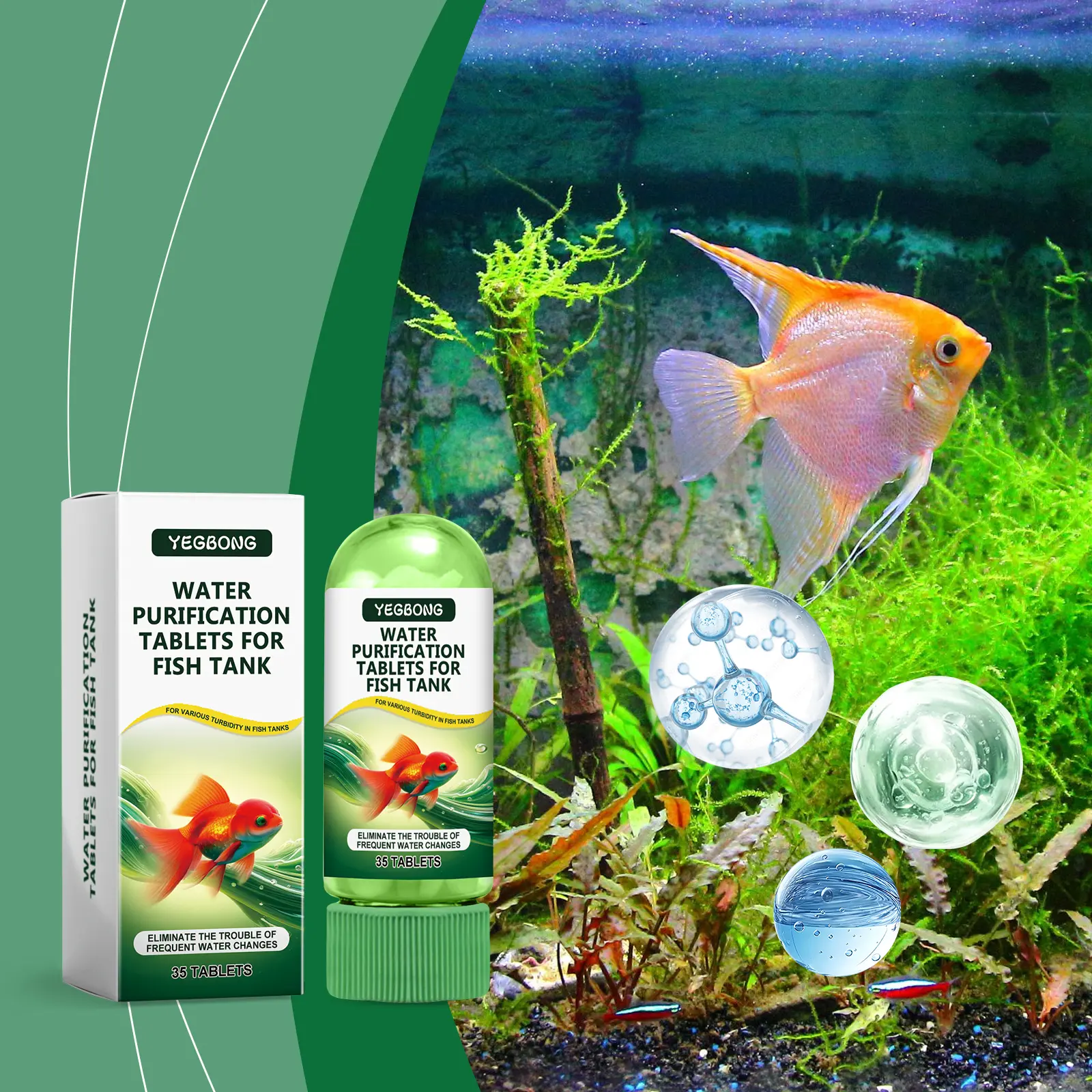 Aquarium Water Purification Tablets, Gentle-Action Pet Fish Tank & Pond Cleaner, Water Quality Improver, Deodorizer, Algae Killer, Sludge & Stain Remover