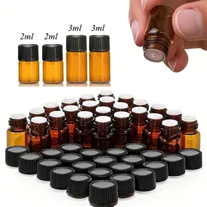 Mini Tea Color Glass Essential Oil Bottle, 2ML/3ML Refillable Serum Dispenser, Reusable Perfume Container, Portable Aromatherapy Vial