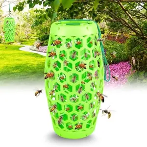 Green Wasp Trap Bee Catcher - Outdoor Hanging Carpenter Bee Traps with Sticky Boards, Non-Toxic Reusable Hornet & Yellow Jacket Trap, 1 Pack (Lime Green)