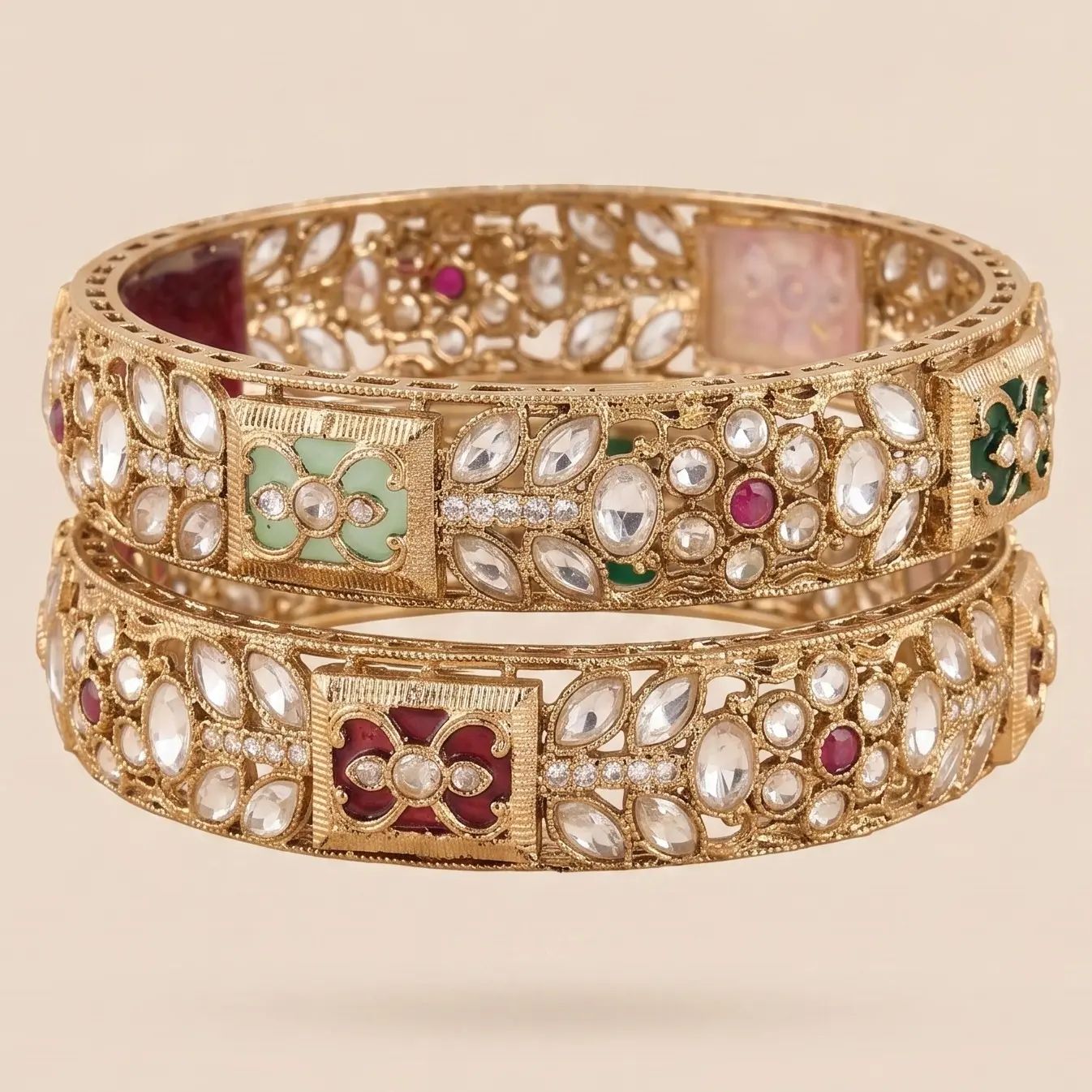 Antique Gold Kundan/Polki Kada Bangles with Meenakari work | Indian Wedding Jewelry