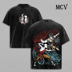 Aang & Zuko Vintage Washed Graphic Tee Oversized Cotton T-Shirt | Men's Gym Pump Cover Fire and Air Bender ATLA Streetwear Y2K Retro Top