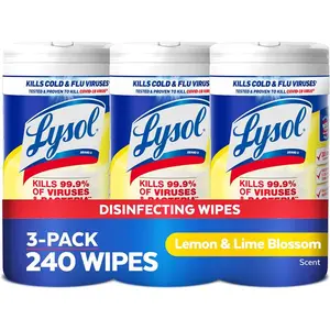 Lysol Disinfectant Wipes, Multi-Surface Antibacterial Cleaning Wipes, For Disinfecting and Cleaning, Lemon and Lime Blossom, 80 Count (Pack of 3)