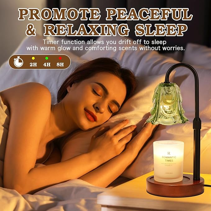 Dimmable Candle Warmer Lamp with Timer, Adjustable Height, 2 Bulbs - Wax Melt Warmer for Scented Wax and Jar Candles, Home Bedroom Decor