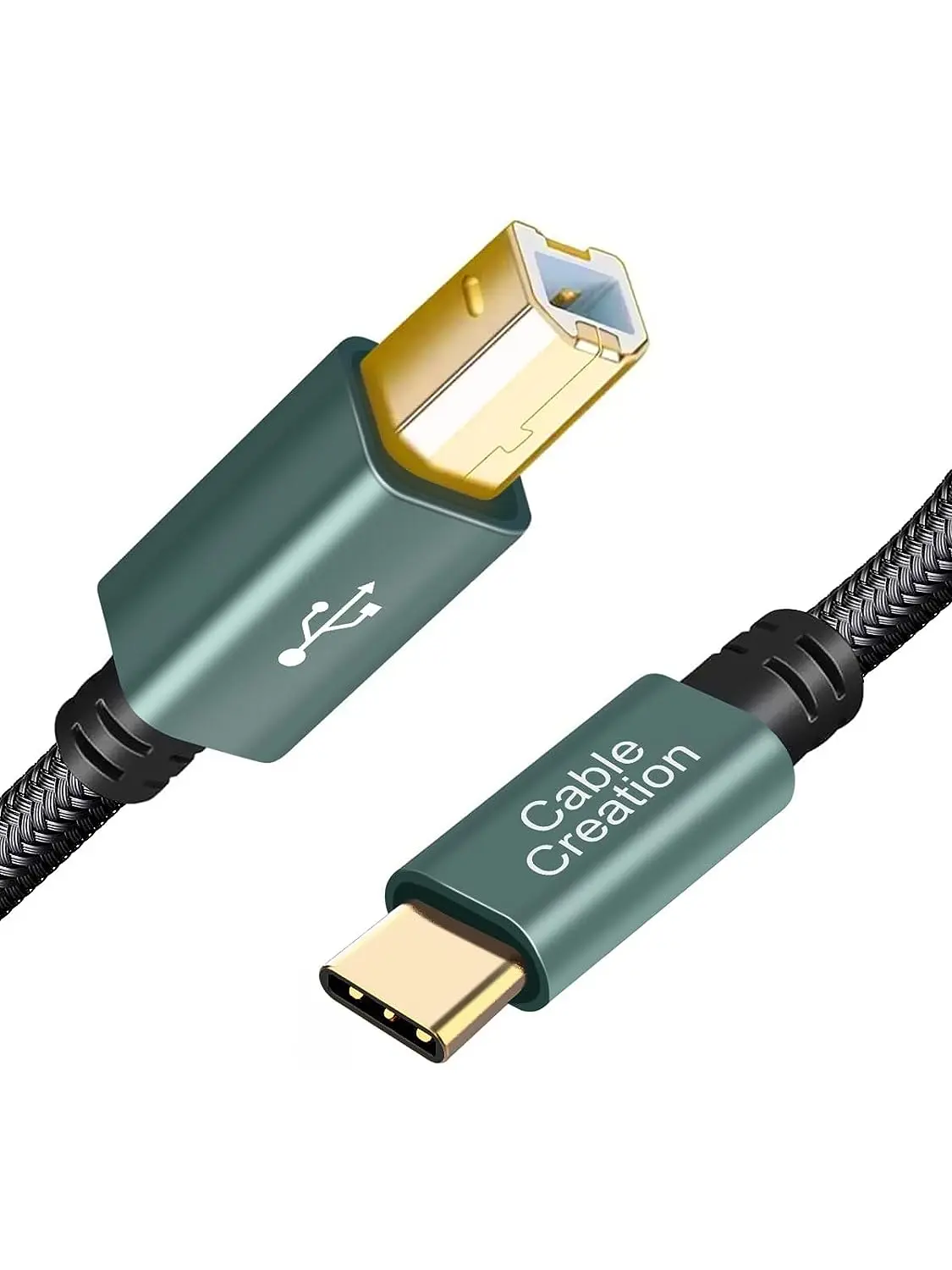 Cablecreation USB B to C 6.6 FT Printer Cable, MIDI Cable, Nylon Braided USB-B to C Cord for Macbook Pro/Air, Type C to Type B for Yamaha Piano, MIDI Keyboard, DJ Controller, DAC, Green CableCreation