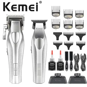 Km New Metal Silver Color Electric Hair Trimmer Set, Km-1798 Main Push + Km-3023-702 Carving Hair Trimmer, Cordless Hair Clipper, Wireless Fast Charging, Hair Clippers Set
