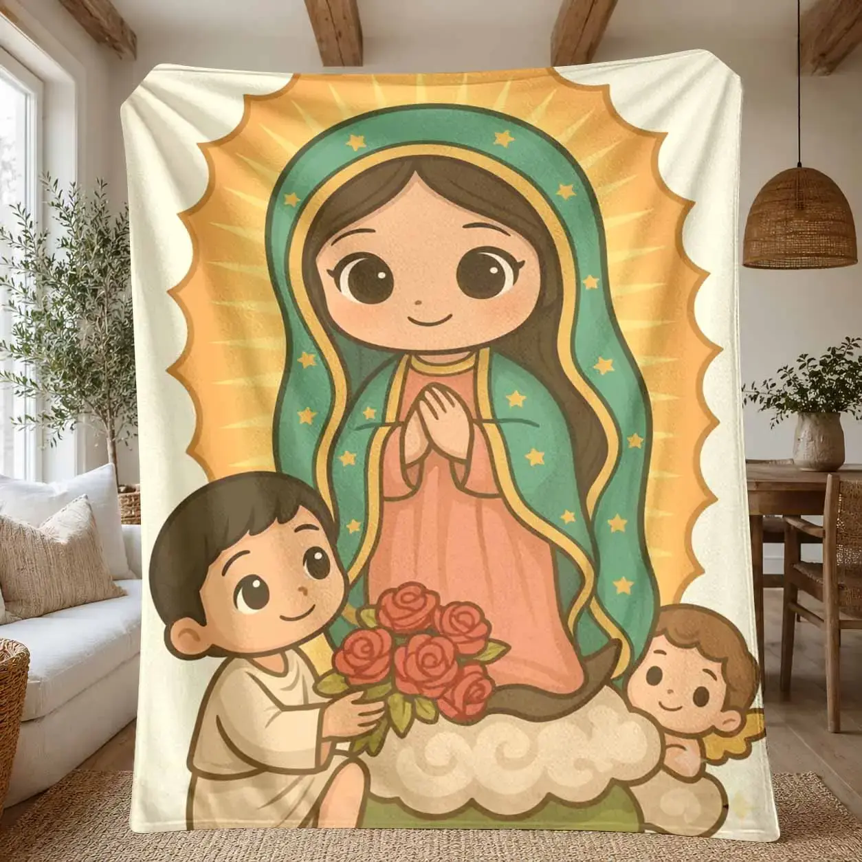 Cartoon Virgin Mary Pattern Blanket  Soft Funny Throw Blanket Cozy Lightweight Plush Portable Cover Blanket For Sofa,Warm Gift For Birthday,Christmas,Multiple Blanket
