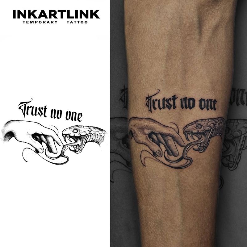 INKARTLINK Tattoo Tech, 2 Sheets Semi-Permanent Temporary Tattoos ,Trust No One 1,Adult Art Design,Lasts 1-2 Weeks, Waterproof, Realistic Look, No Adhesive, No Reflection,For Man And Woman,Ideal for Swimming, Party
