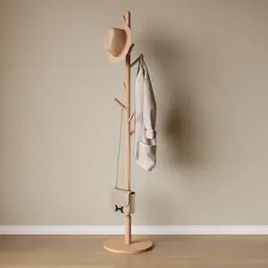 Wayshome Solid Wood Coat Rack, Freestanding Coat Rack for Entryway, Hallway, Bedroom, Living Room, 15" x 15" x 67.3", Natural