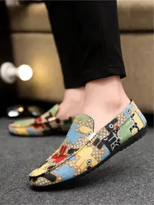 1 Pair Metal Buckle Decoration Round Stud Non-Slip Sole Men's Casual Loafers Daily Streetwear&Light Business Commute - Woven Color Block UpperRound Stud Non-Slip Sole, Soft Elastic ComfortNon-Slip Wear-Resistant