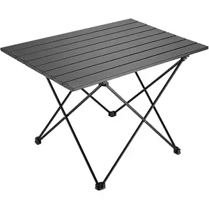 Folding Camping Table, 16 Inch x 13.8 Inch x 11.4 Inch Black Carbon Steel Foldable Table with Storage Bag for Home and Outdoors (S)