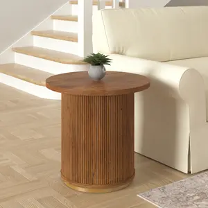 Bella Handmade Transitional Wood Side Table - 22" x 22" x 20" Mango Wood with Brass Accents for Living Room & Bedroom