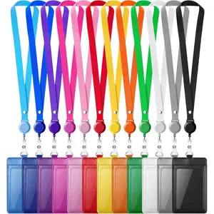 12 Pack ID Badge Holders with Retractable Lanyards Colorful Retractable Lanyards with Vertical Leather ID Badges for Office, School, Travel