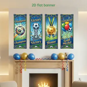 2026 World Cup Football Party Photo Banner Set, Polyester Material, Patterned Edges and Trophy Design, Indoor Outdoor Decor