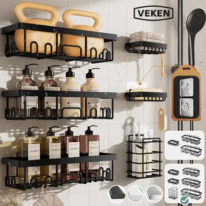 【Veken】Shower Caddy 6-Pack, Advanced Rustproof Design, No Drilling Adhesive Shelves, Rack with Soap Holder, Large Capacity Bathroom Organizers and Storage, Wall-Mounted Kitchen & Home Decor