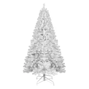 White Christmas Tree - Environmentally Friendly Fireproof Artificial Tree with Fluffy Ornaments, Foldable Design, White Rose Decoration
